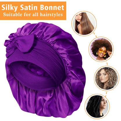 Kenllas Satin Silk Bonnet for Women - Large Sleep Cap with Tie Band for Curly Dreadlock Braid Hair Care