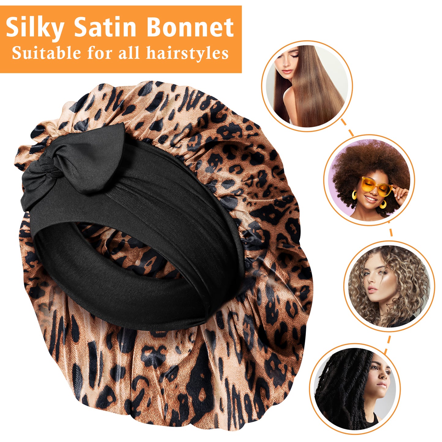 Kenllas Satin Silk Bonnet for Women - Large Sleep Cap with Tie Band for Curly Dreadlock Braid Hair Care