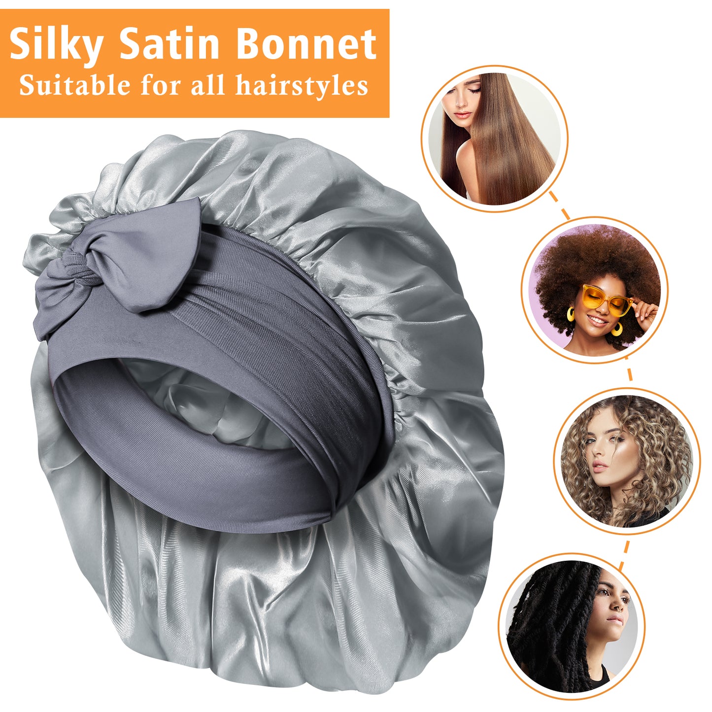 Kenllas Satin Silk Bonnet for Women - Large Sleep Cap with Tie Band for Curly Dreadlock Braid Hair Care