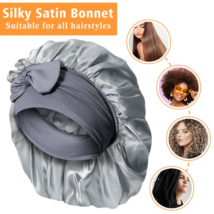 Kenllas Satin Silk Bonnet for Women - Large Sleep Cap with Tie Band for Curly Dreadlock Braid Hair Care