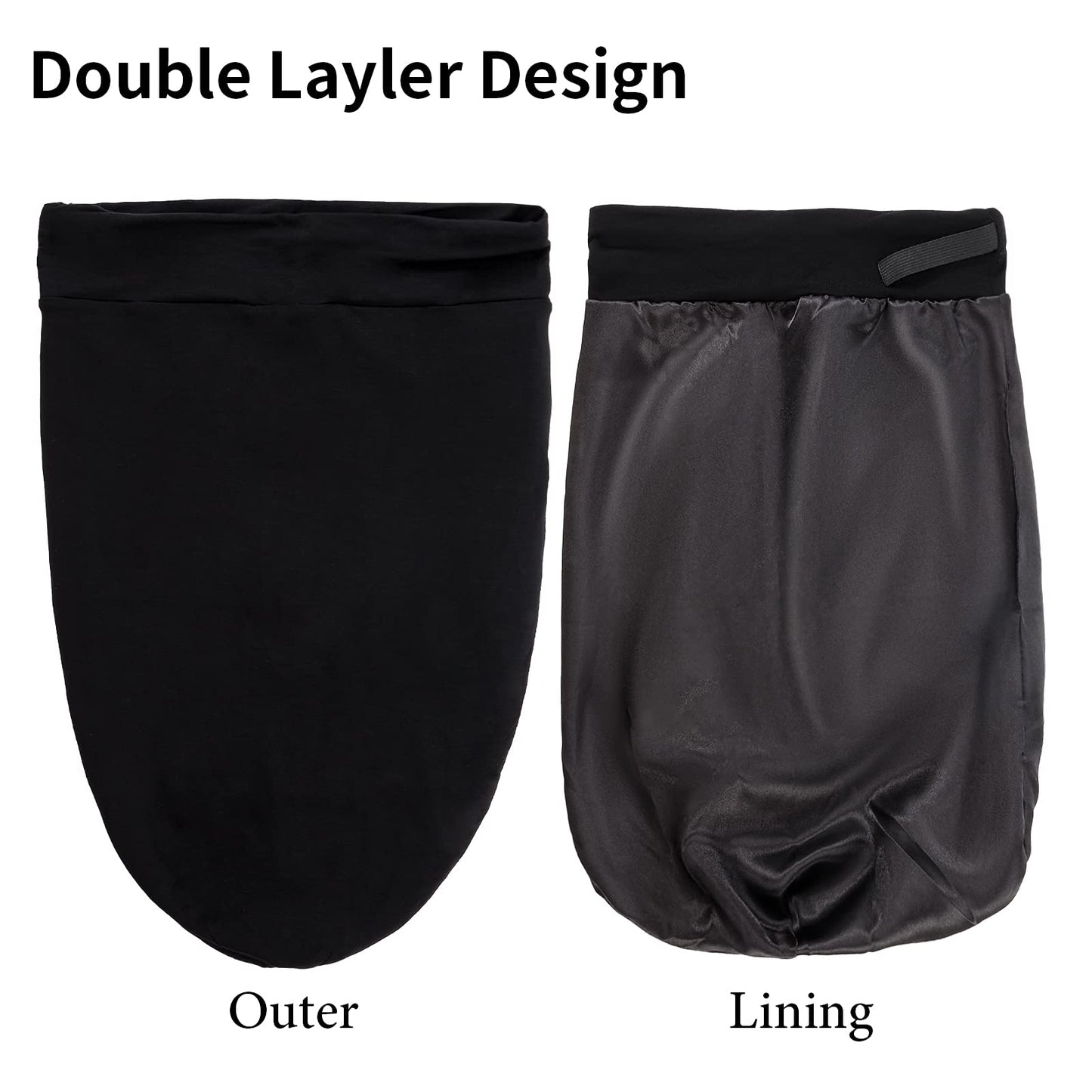 Kenllas Long Satin Sleep Cap for Women - Black