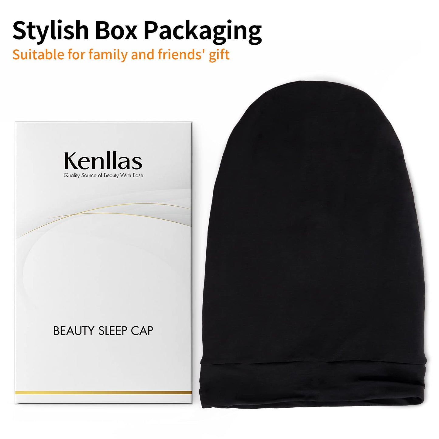 Kenllas Long Satin Sleep Cap for Women - Black