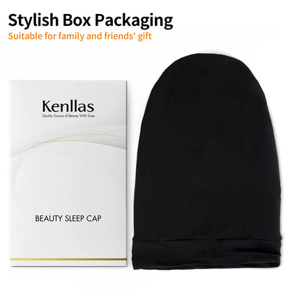 Kenllas Long Satin Sleep Cap for Women - Black