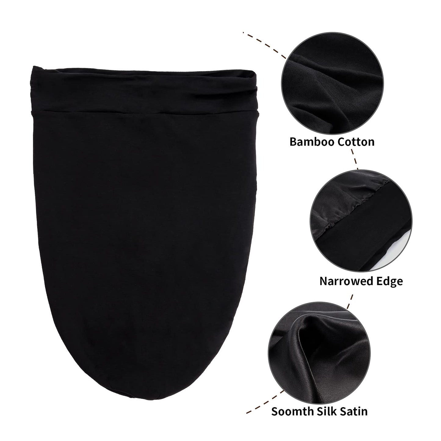 Kenllas Long Satin Sleep Cap for Women - Black