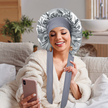 Kenllas Satin Silk Bonnet for Women - Large Sleep Cap with Tie Band for Curly Dreadlock Braid Hair Care